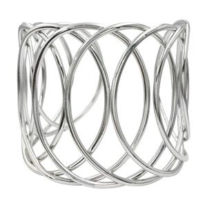 Silver Tone Wide Wire Loop Cuff Bracelet